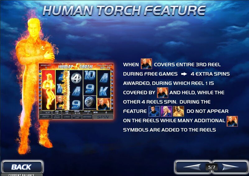 fantastic 4 video slot: The Human Torch bonus - 4 extra spins