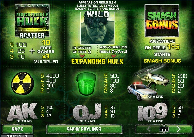 Hulk video slot: cards and symbols