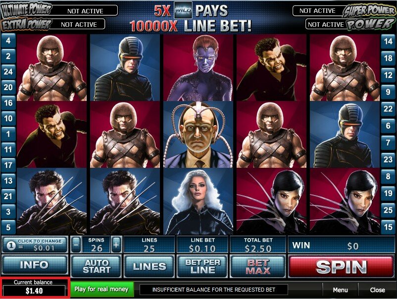 XMEN video slot: out of credit