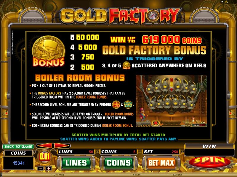 Gold Factory video slot - the boiler room bonus