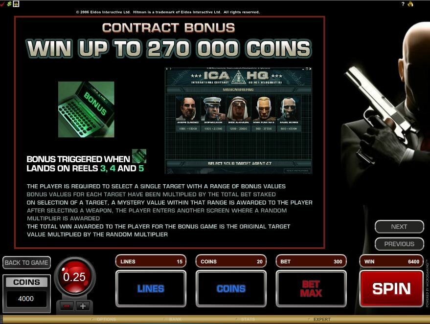 Hitman video slot: the Contract bonus