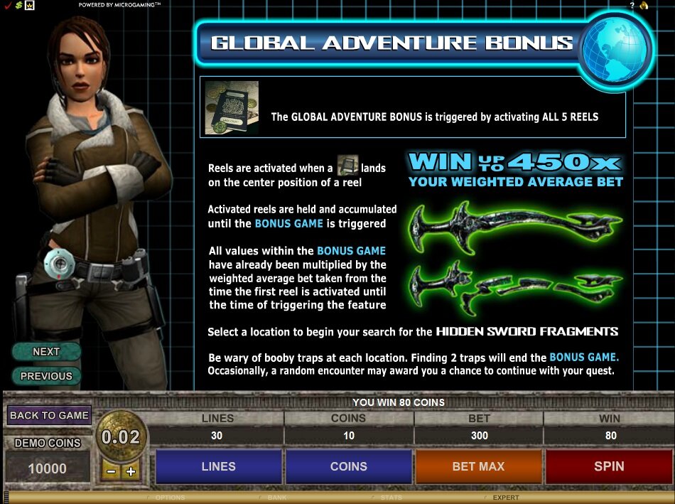 Tomb Raider 2 video slot: The global adventure feature 