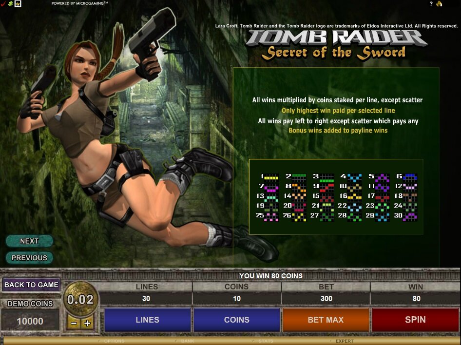 Tomb Raider 2 video slot: paylines