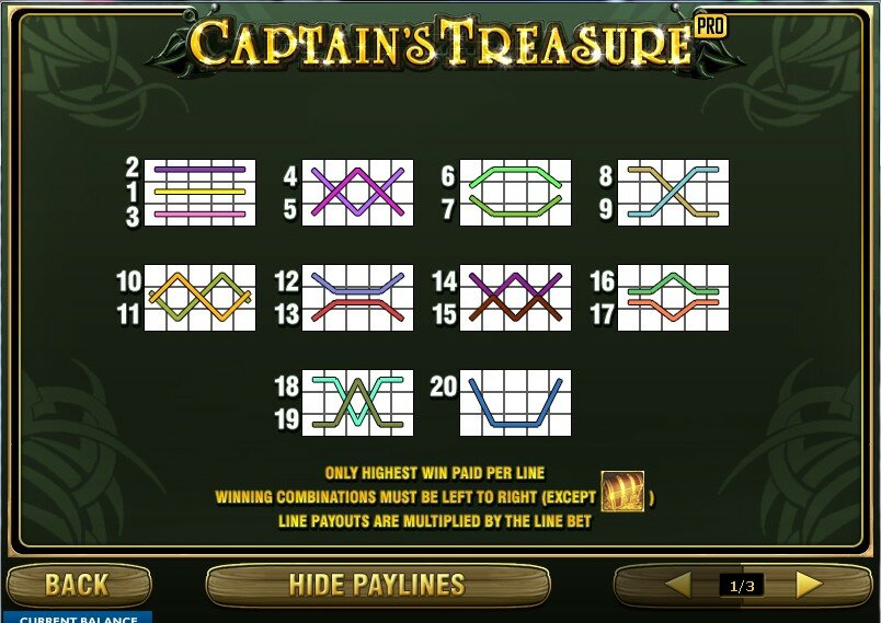 Captains treasure video slot : pay lines