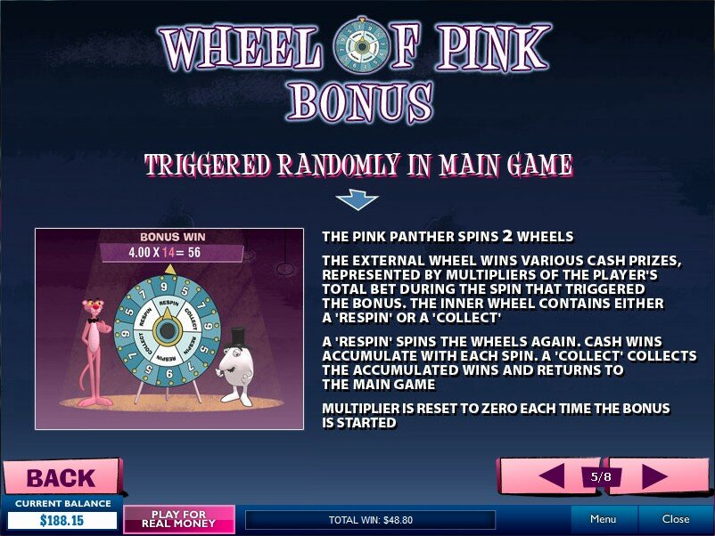The pink panther video slot:wheel of pink bonus