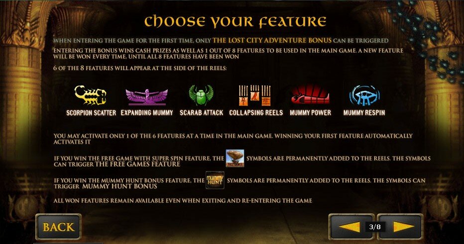 the mummy video slot: choose your feature